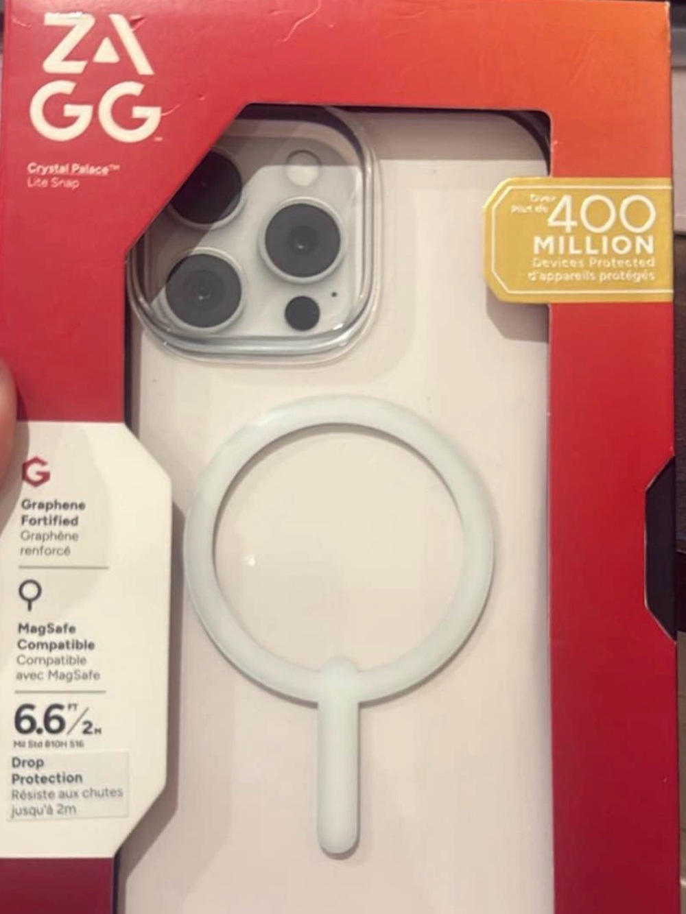 ZAGG Crystal Palace Clear White MagSafe-Compatible iPhone Case with Ring